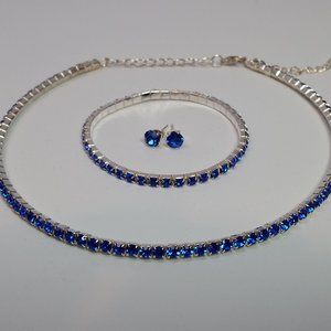 Elegant 3 pcs Blue Swarovski Elements Jewelry Set Best Seller